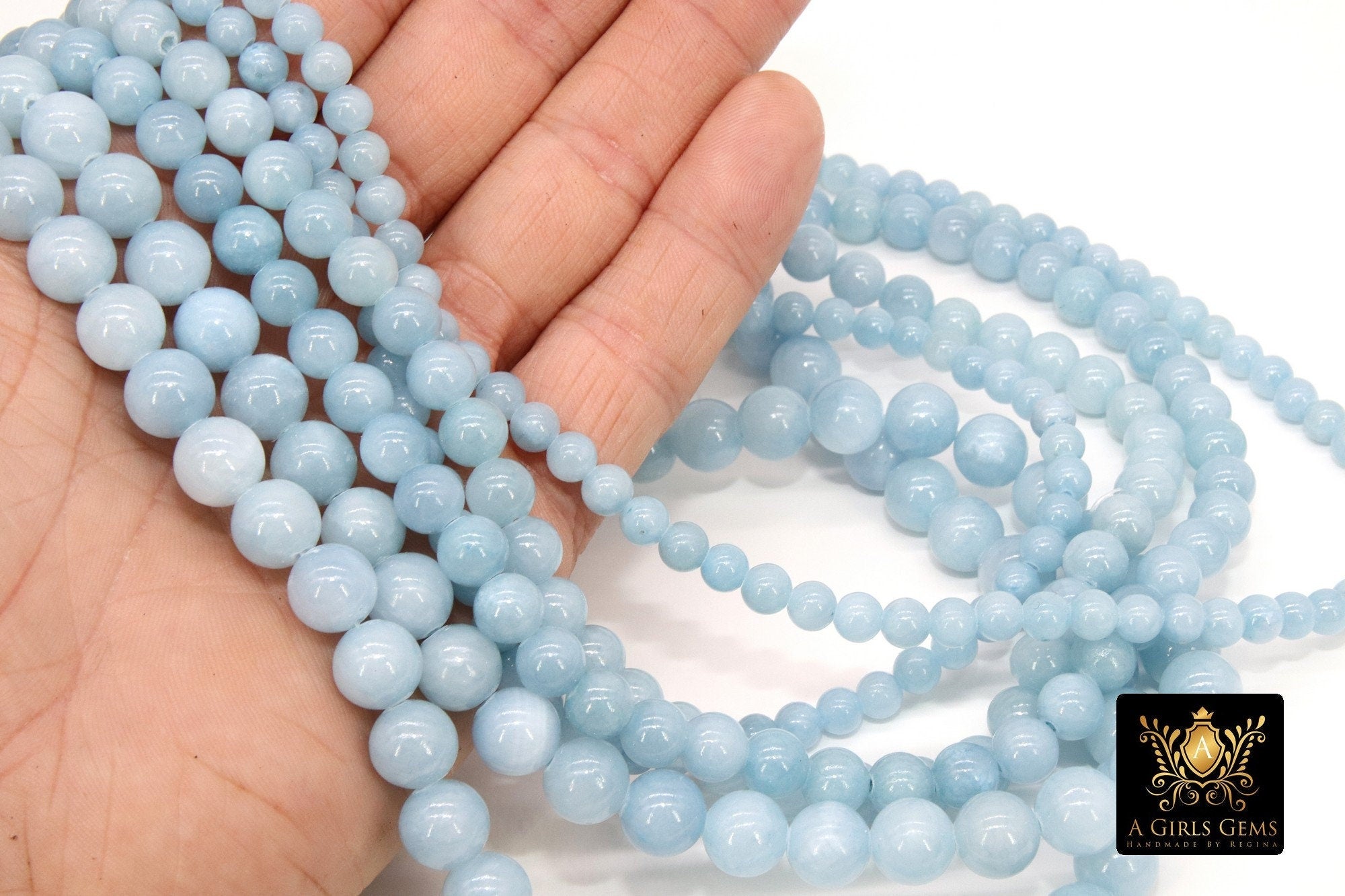 Powder Blue Beads, Smooth Round Light Blue Beads BS #120, size 6 mm 8 mm or 10 mm 16 inch FULL Strands
