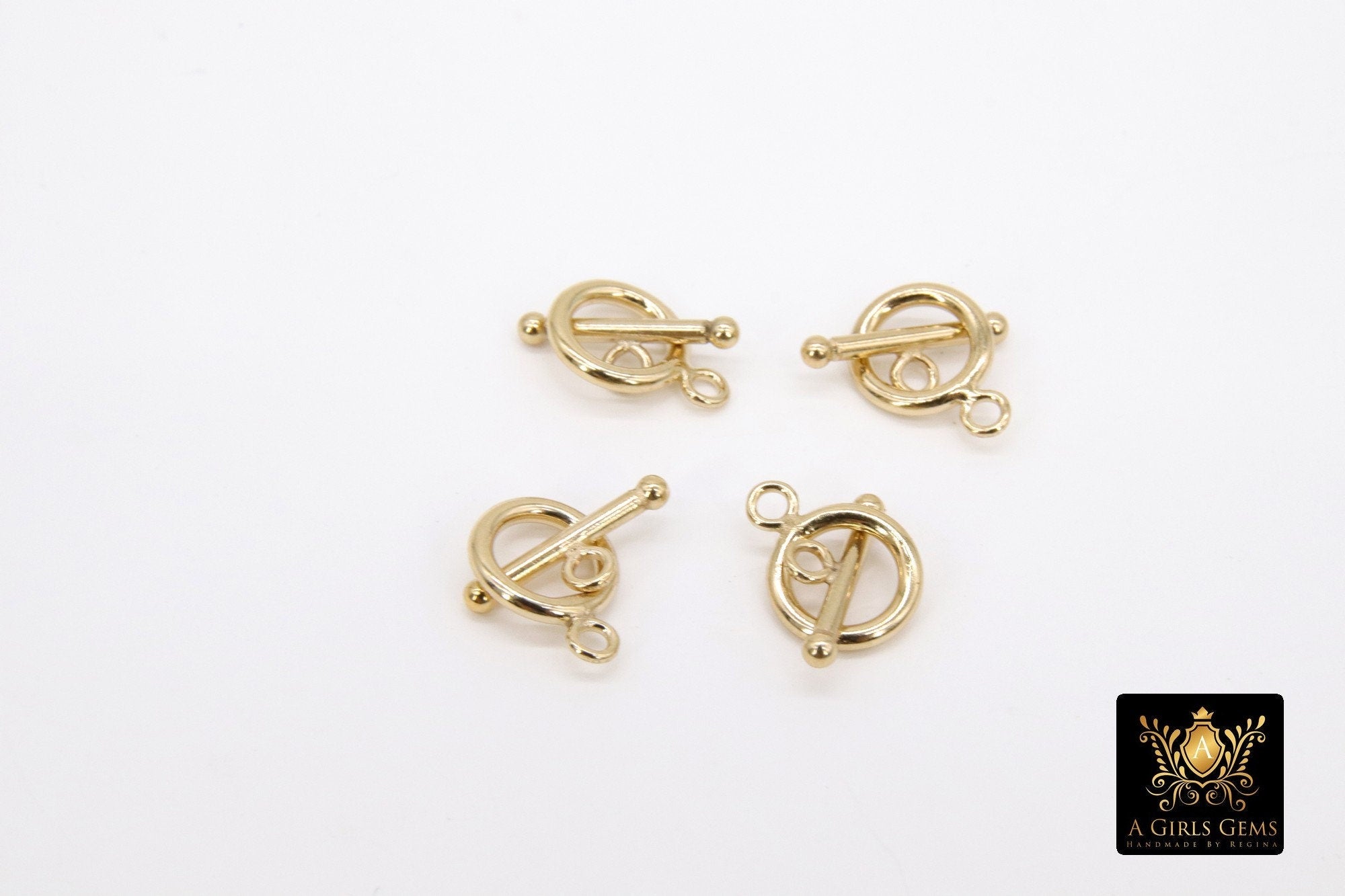 14 K Gold Toggle Clasp Set, Ball End 12 x 9.0 Gold Filled Toggle Ring #2800, 14 mm Ball End T Bar Jewelry Findings