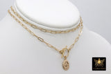 14 K Gold Filled Virgin Mary Necklace, Genuine 925 Sterling Silver Chain Religious Medal Choker, Double Wrap Paperclip Chain