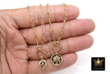 14 K Gold Filled Virgin Mary Necklace, Genuine 925 Sterling Silver Chain Religious Medal Choker, Double Wrap Paperclip Chain