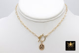 14 K Gold Filled Virgin Mary Necklace, Genuine 925 Sterling Silver Chain Religious Medal Choker, Double Wrap Paperclip Chain