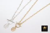 14 K Gold Filled Virgin Mary Necklace, Genuine 925 Sterling Silver Chain Religious Medal Choker, Double Wrap Paperclip Chain