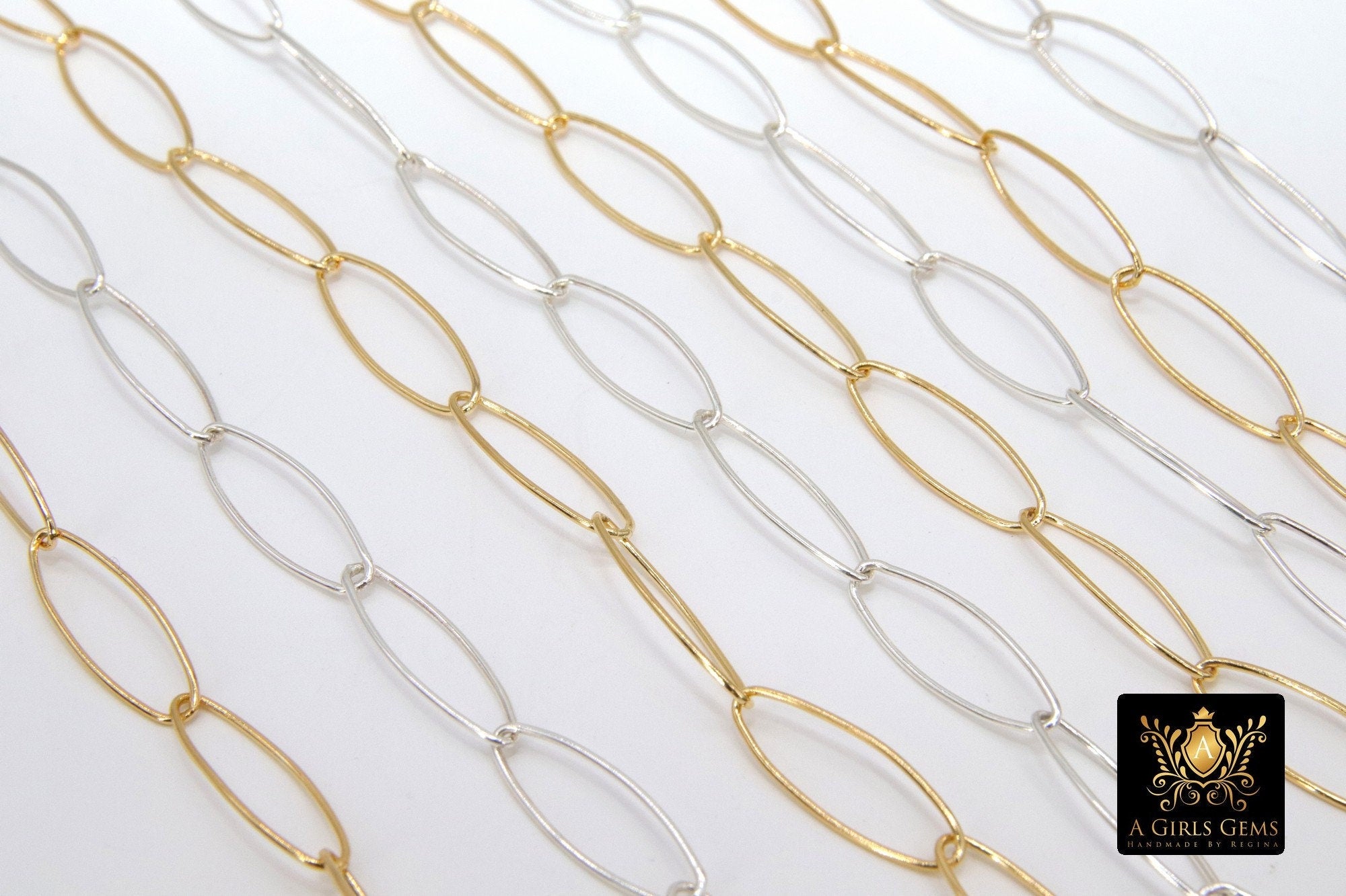 14 K Gold Filled Large Drawn Chain, 17 mm Paperclip Chain CH #770, Oval 925 Sterling Silver