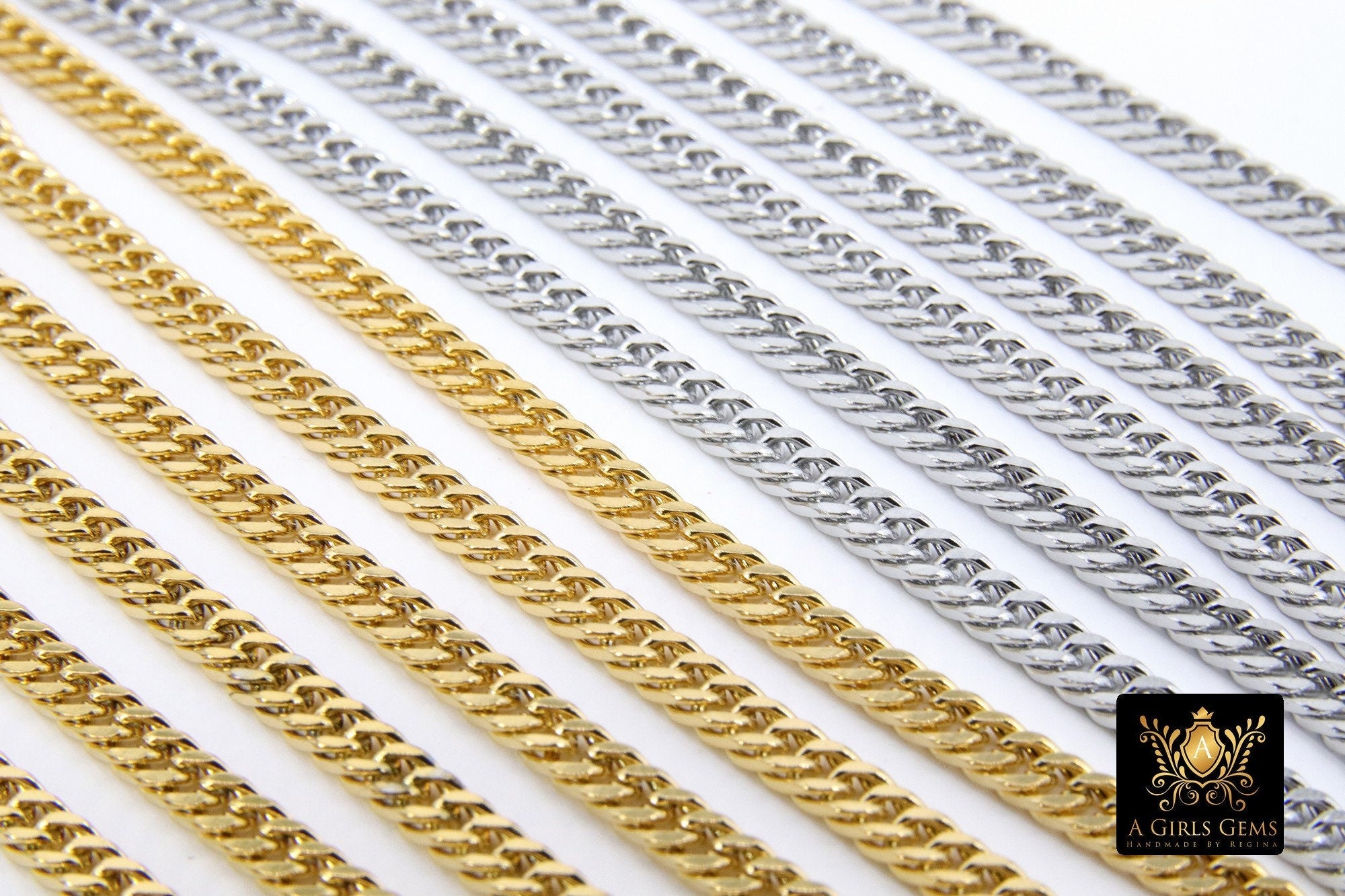 Stainless Steel Chain, 304 Gold, Silver Faceted Dainty Curb 5.5 mm Chains CH #211