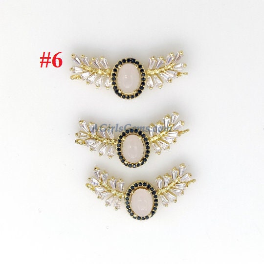 CZ Micro Pave Long Bar Connectors, Dainty Gold Plated Bracelet Links, Baguettes