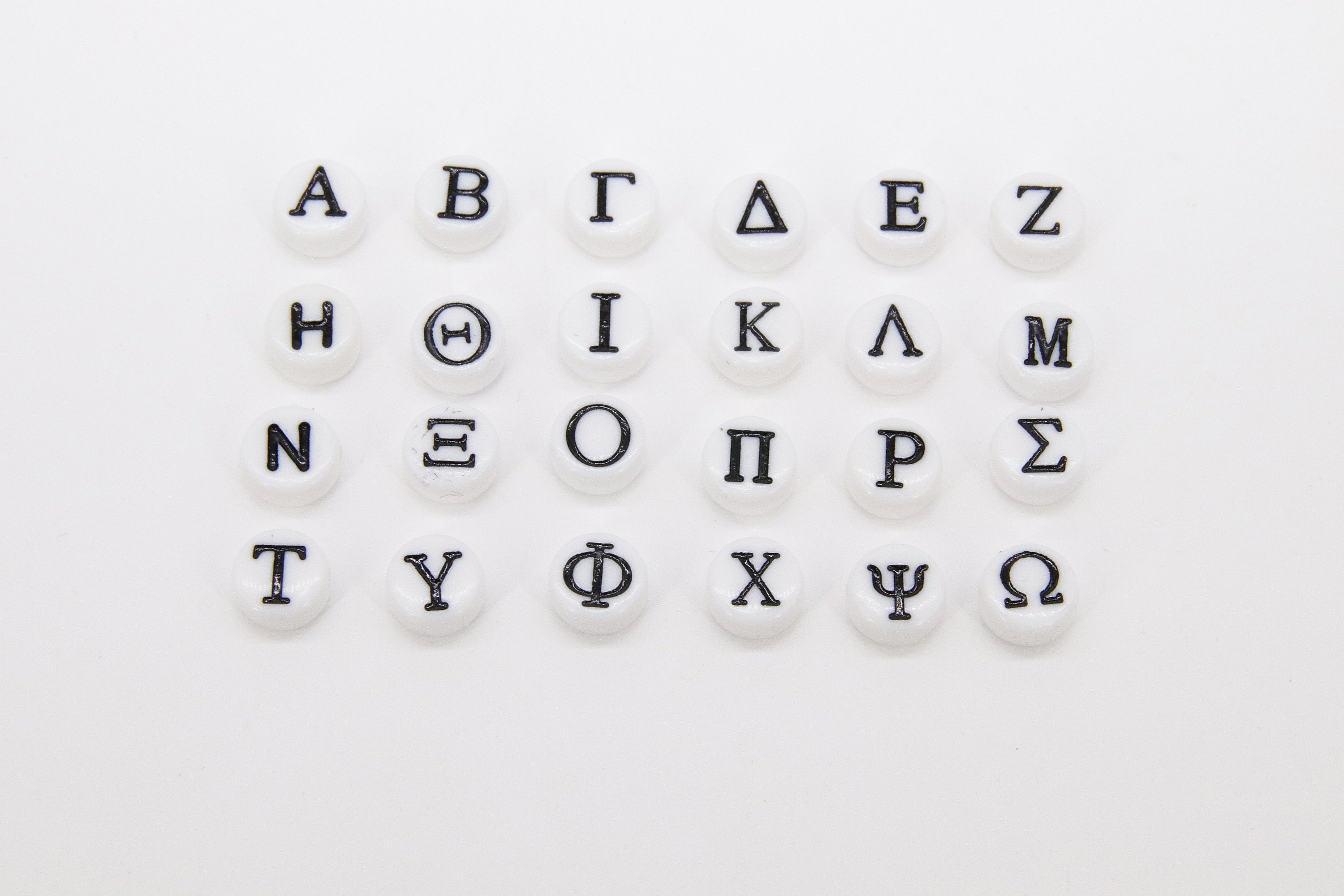 Greek Alphabet Acrylic Beads, Initial Letters in White and Black Letters, 200 Pc Oval Initial Sorority Bracelet beads