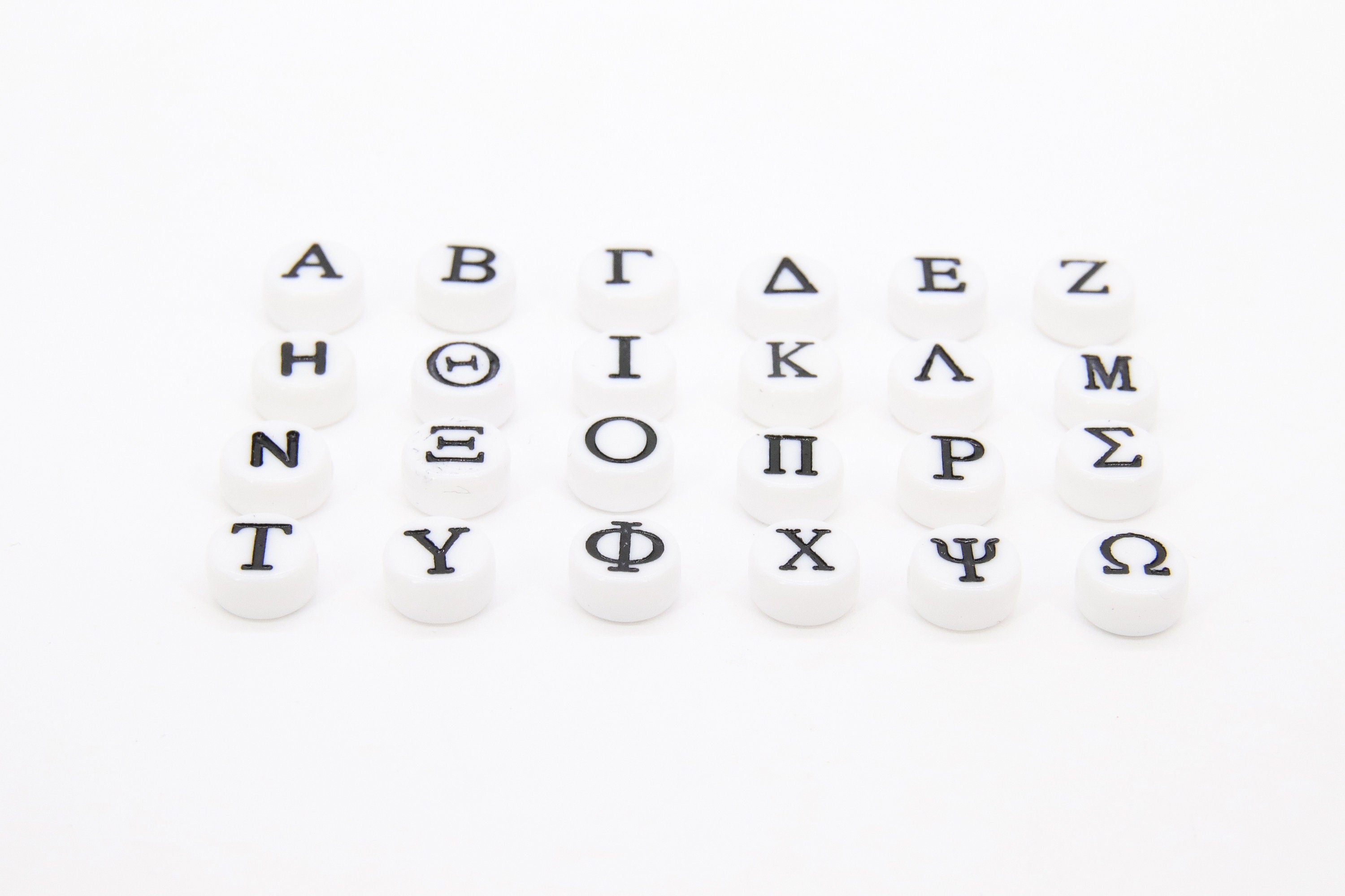 Greek Alphabet Acrylic Beads, Initial Letters in White and Black Letters, 200 Pc Oval Initial Sorority Bracelet beads