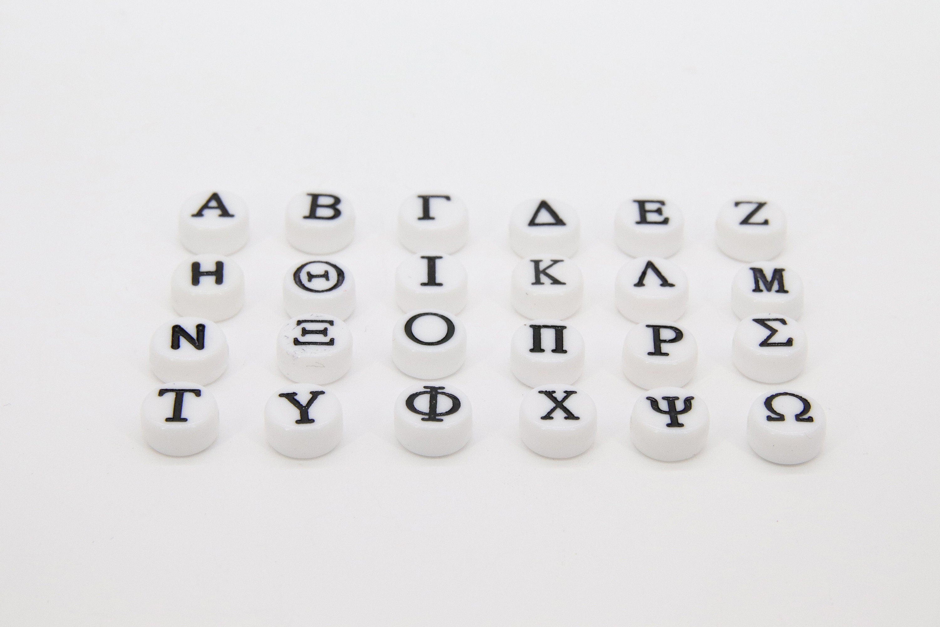 Greek Alphabet Acrylic Beads, Initial Letters in White and Black Letters, 200 Pc Oval Initial Sorority Bracelet beads