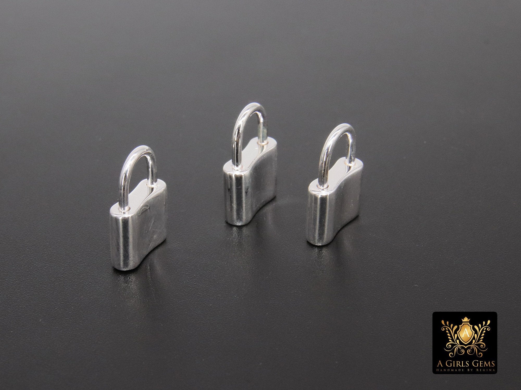 Silver Pad Lock Clasp, Solid 925 Sterling Silver Lock Key Clasp #666, 12 x 16 mm Stamped 925