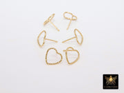 14 K Gold Hoop Stud Earrings, High Quality Gold Filled Heart Stud Post Findings #2801, 10 mm Minimalist Stud Findings