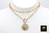 Medal Toggle Coin Necklace, Genuine 14 K Gold Filled Paperclip Chain Necklace #2606, St Christopher Choker