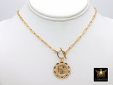 14 K Gold Filled St. Christopher Round Medallion Medal Chain Link  Coin Toggle Necklace