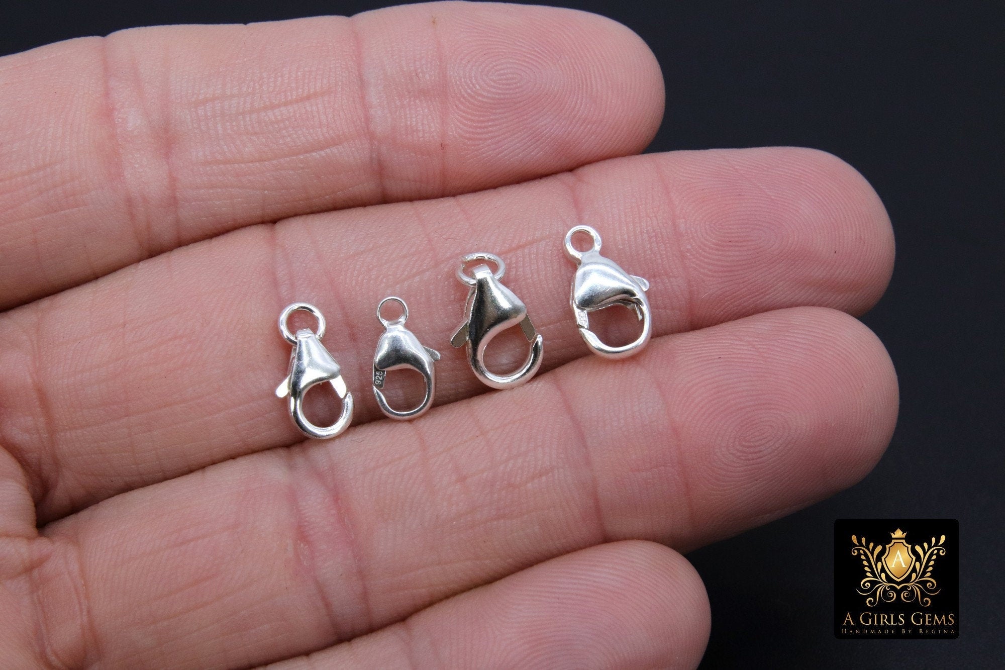 925 Sterling Silver Lobster Clasps, Silver Trigger Clasps #2774, Sizes 6 x 10 - 11.5 mm