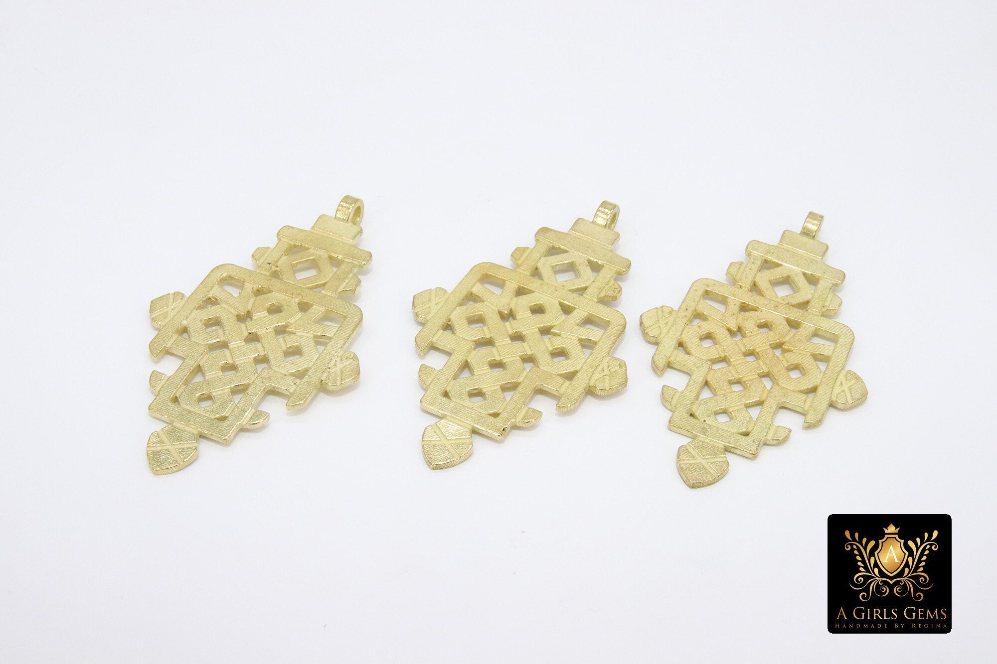 Brass Ethiopian Coptic Cross, Large African Cross Pendant #2037, Brass Necklace