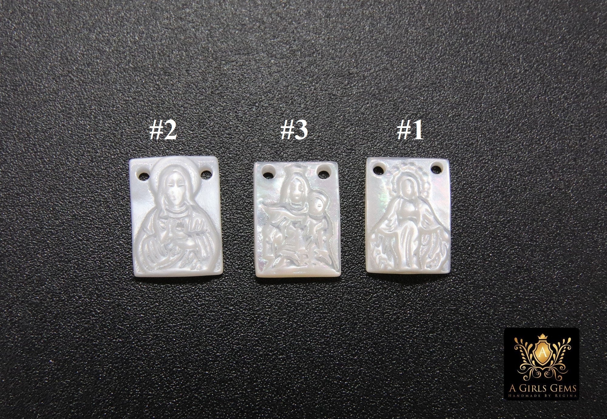 14 k Gold Filled Madonna and Child Scapular, Mother of Pearl 925 Silver Jesus #257, 2 Hole Charms