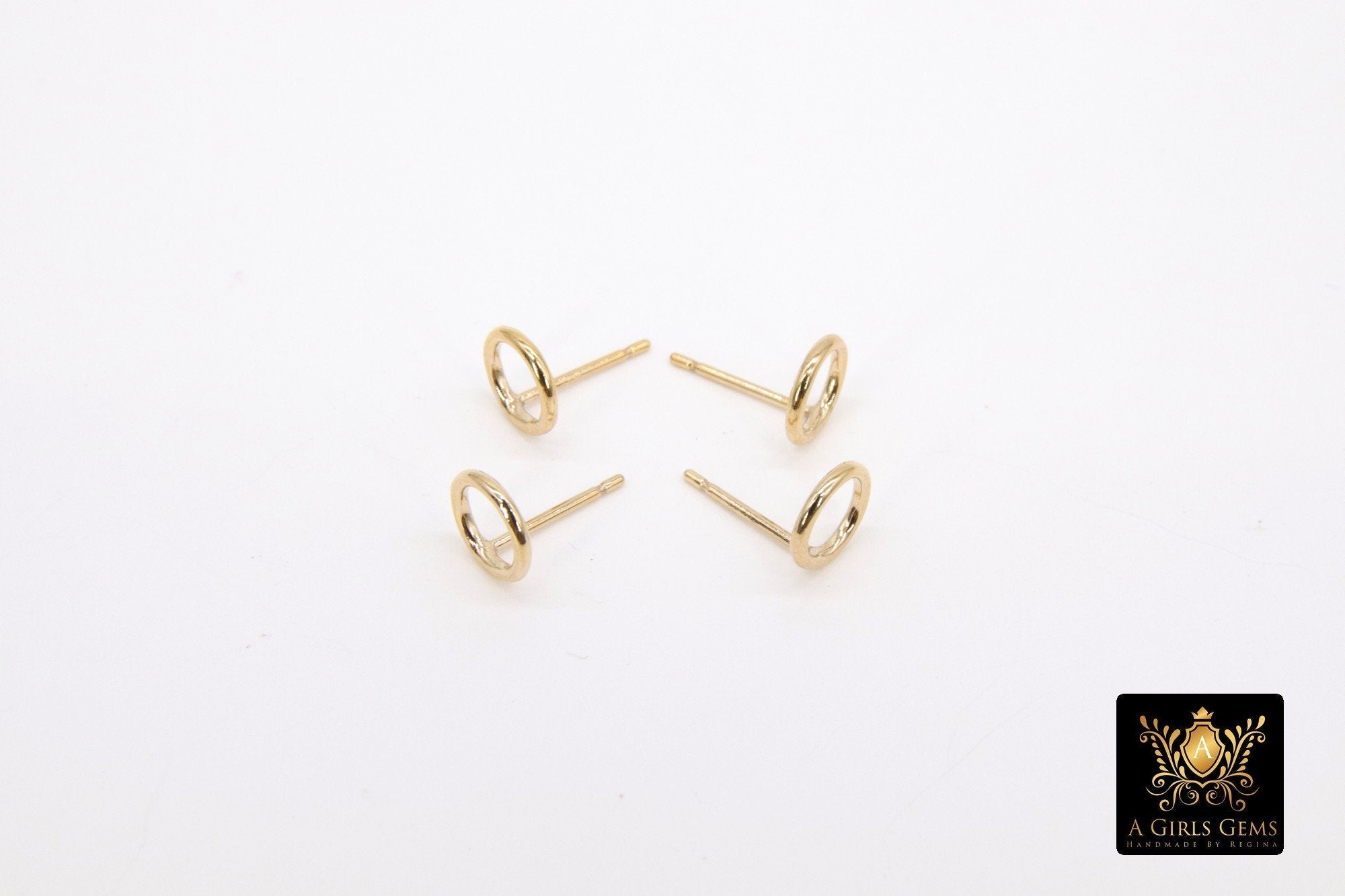 14 K Gold Hoop Stud Earring, High Quality Gold Filled Round Ring Stud Post Findings #2765, 7