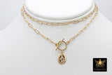 14 K Gold Filled Virgin Mary Necklace, Genuine 925 Sterling Silver Chain Religious Medal Choker, Double Wrap Paperclip Chain