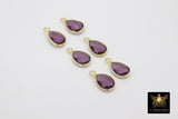 Amethyst Teardrop Charms, Gold Faceted Oval Purple Gemstone #2851, Sterling Silver Birthstone Pendants