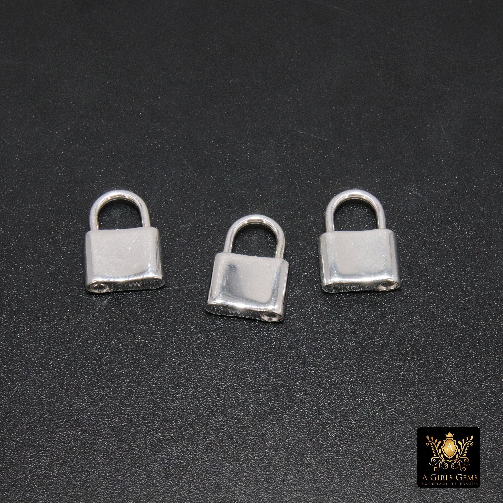 Silver Pad Lock Clasp, Solid 925 Sterling Silver Lock Key Clasp #666, 12 x 16 mm Stamped 925