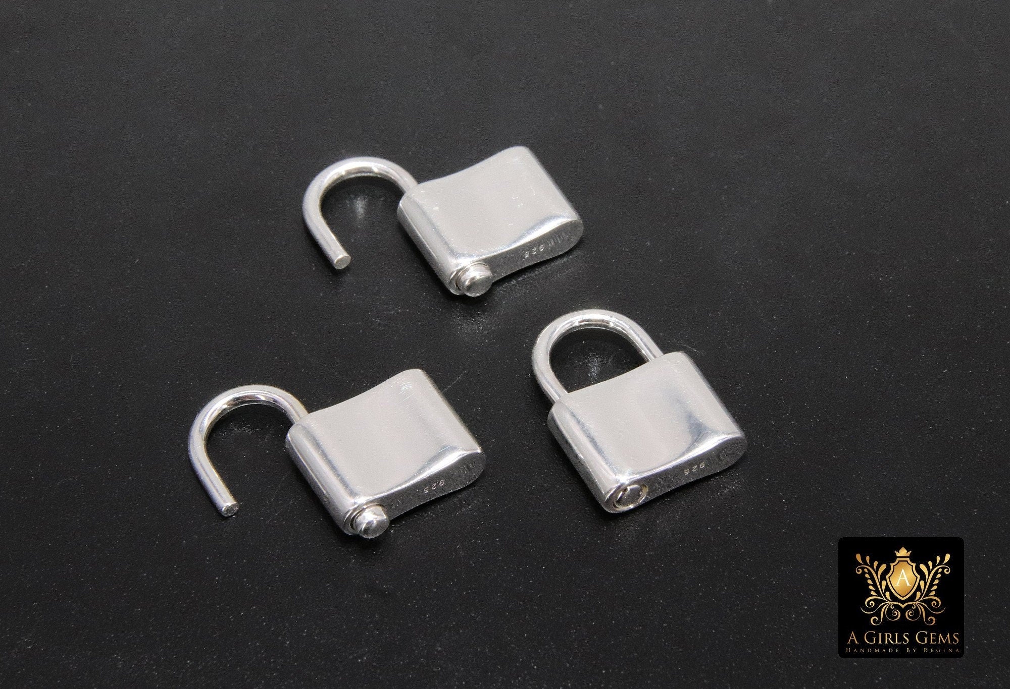 Silver Pad Lock Clasp, Solid 925 Sterling Silver Lock Key Clasp #666, 12 x 16 mm Stamped 925