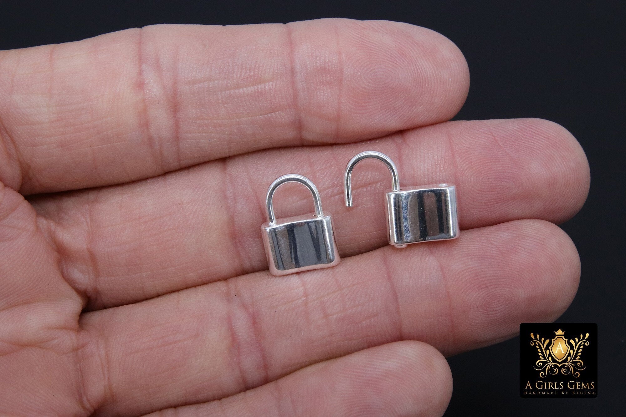 Silver Pad Lock Clasp, Solid 925 Sterling Silver Lock Key Clasp #666, 12 x 16 mm Stamped 925