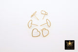 14 K Gold Hoop Stud Earrings, High Quality Gold Filled Heart Stud Post Findings #2801, 10 mm Minimalist Stud Findings