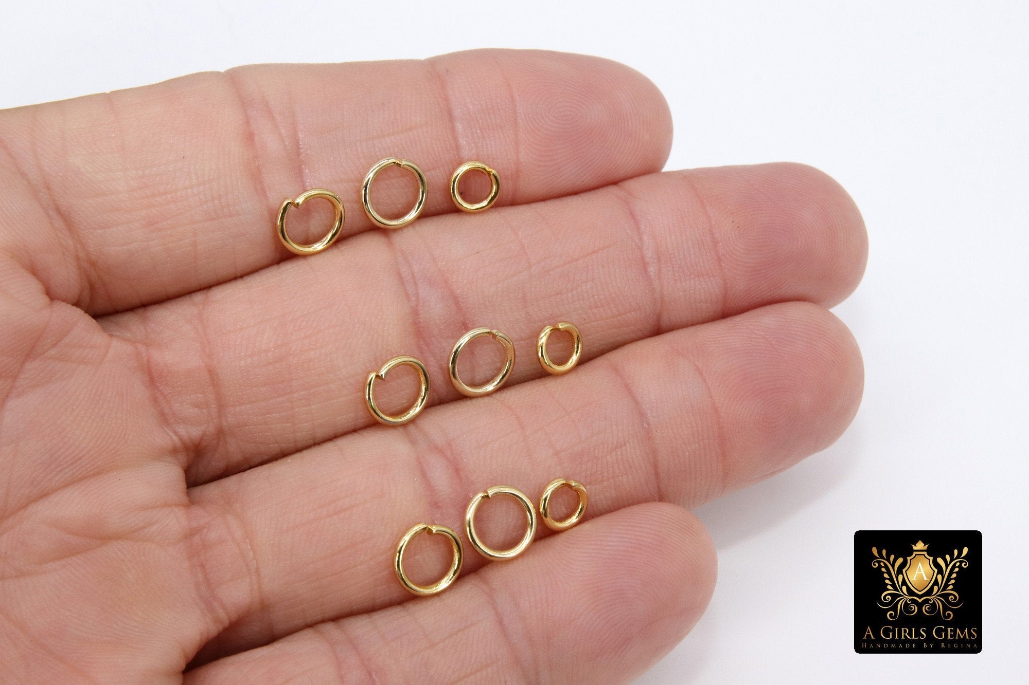 Stainless Steel Jump Rings, 24 K Genuine Gold Plated Open Rings 16, 18 or 19 Gauge AG 2790