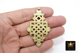 Brass Ethiopian Coptic Cross, Large African Cross Pendant #2037, Brass Necklace