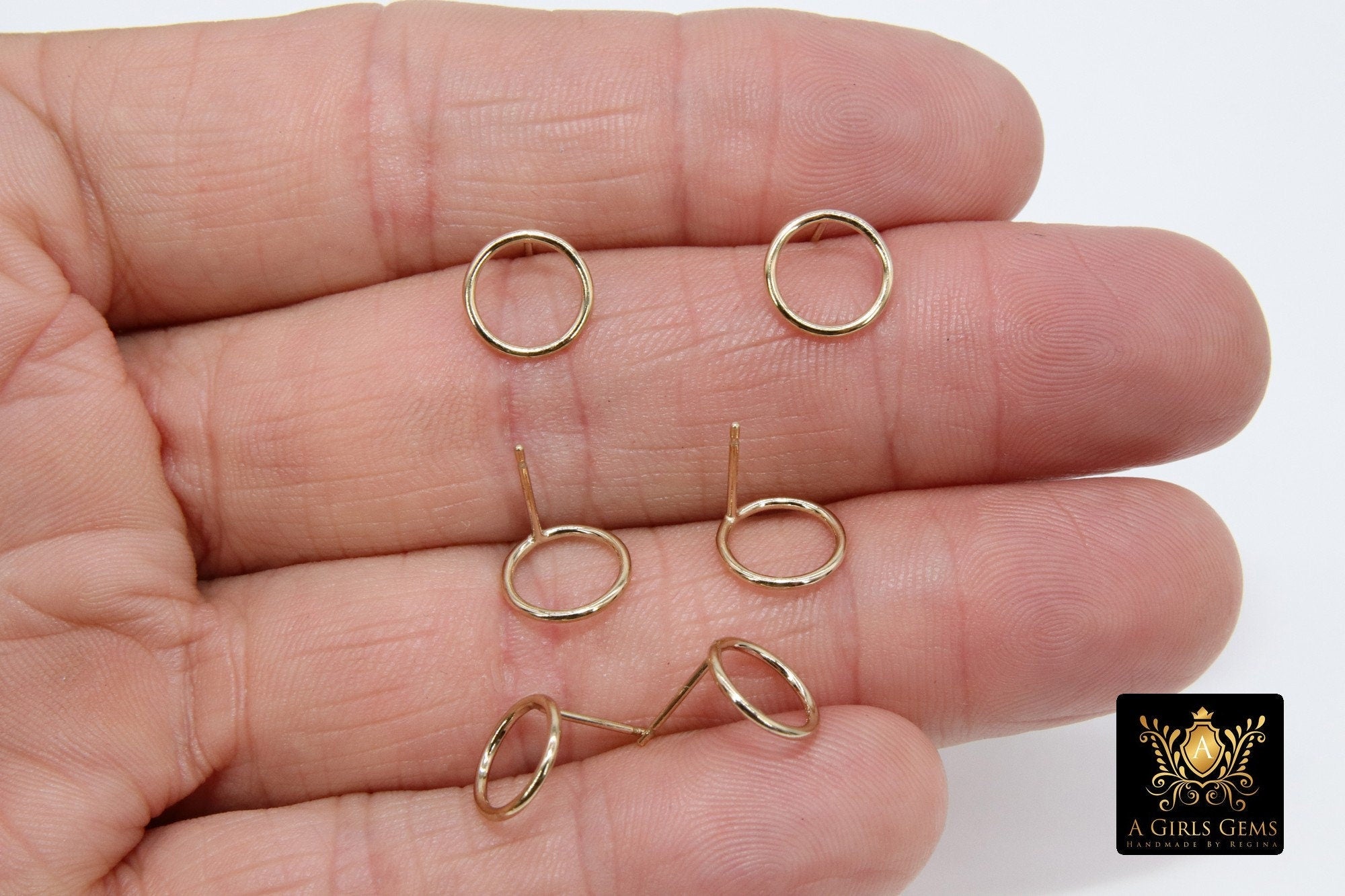 14 K Gold Hoop Stud Earring, High Quality Gold Filled Round Ring Stud Post Findings #2765, 7