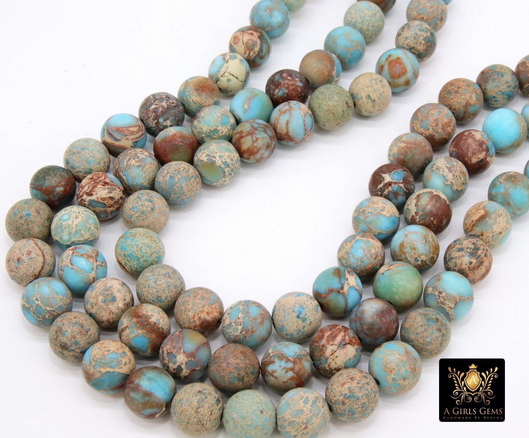 Natural Matte Blue Jasper Beads, Frosted Beige Blue Opalite Imperial Sea Sediment Round Beige Beads BS #7