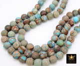 Natural Matte Blue Jasper Beads, Frosted Beige Blue Opalite Imperial Sea Sediment Round Beige Beads BS #7