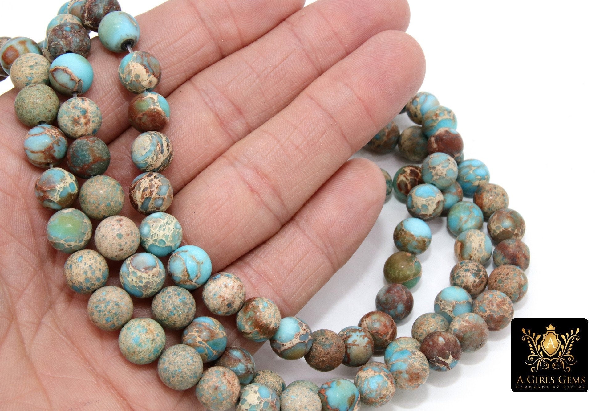 Natural Matte Blue Jasper Beads, Frosted Beige Blue Opalite Imperial Sea Sediment Round Beige Beads BS #7