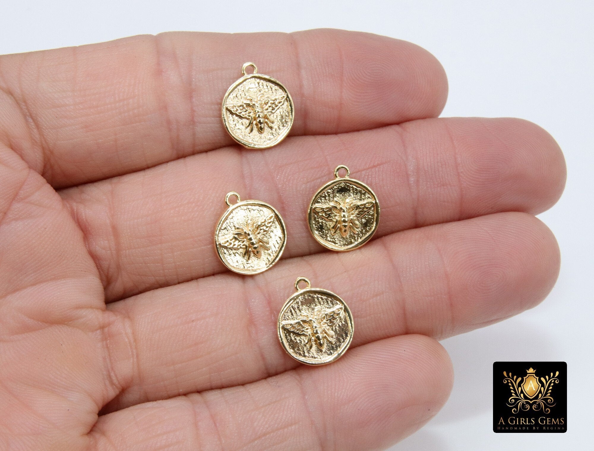 Genuine 18 K Gold Bee Charms, Tiny Silver Platinum Bumble Bee Plated Charm #2262 / #815, 12 mm Small Honey Bee