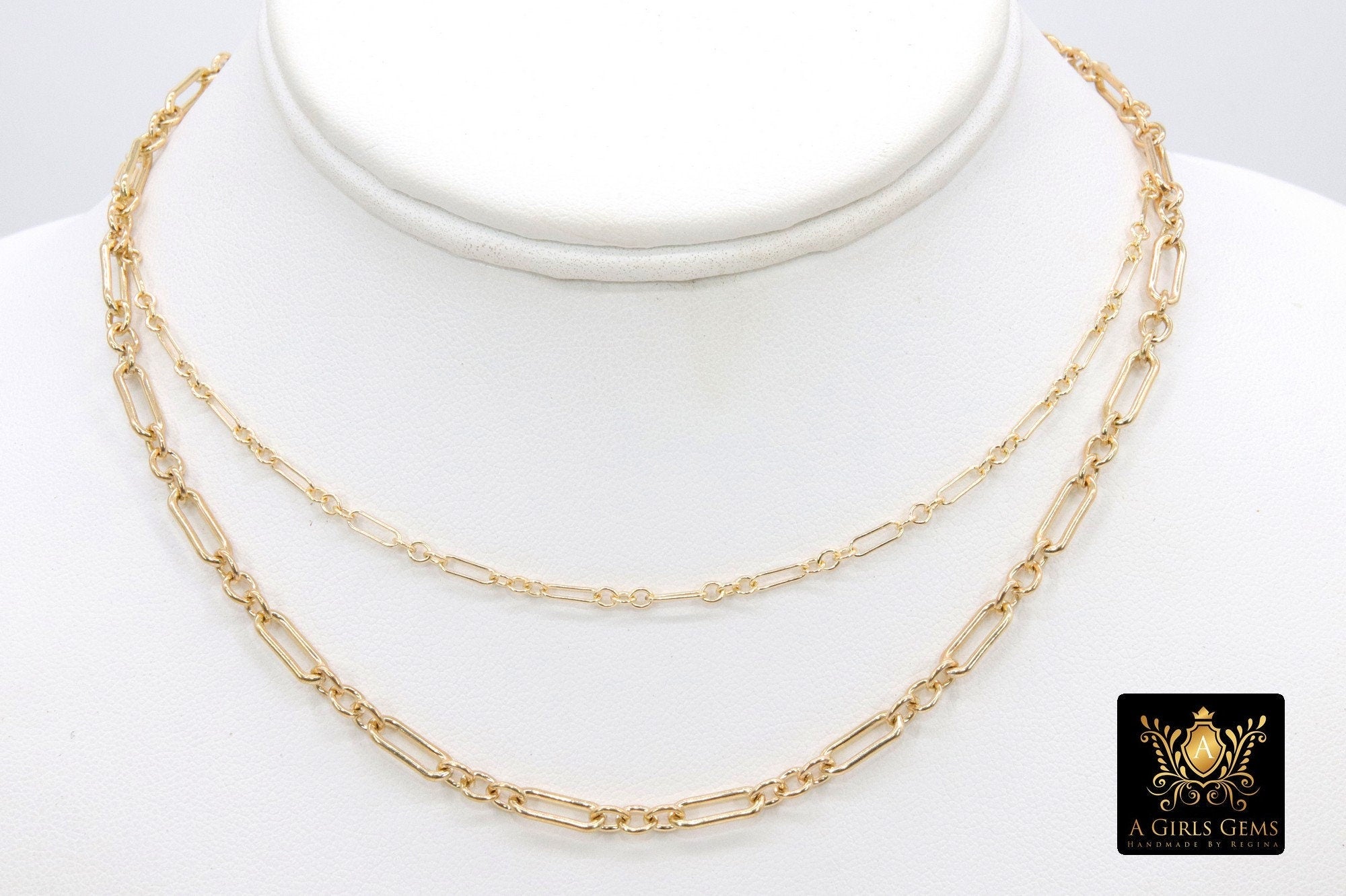 Gold Chain Necklace, 14 K Gold Filled Paperclip and Rolo Everyday Choker, Toggle Rectangle Oval Chain Choker
