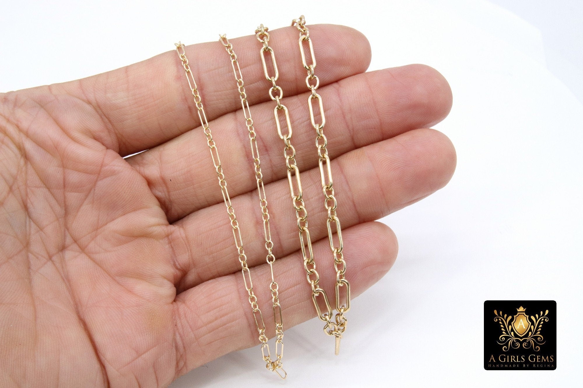 Gold Chain Necklace, 14 K Gold Filled Paperclip and Rolo Everyday Choker, Toggle Rectangle Oval Chain Choker