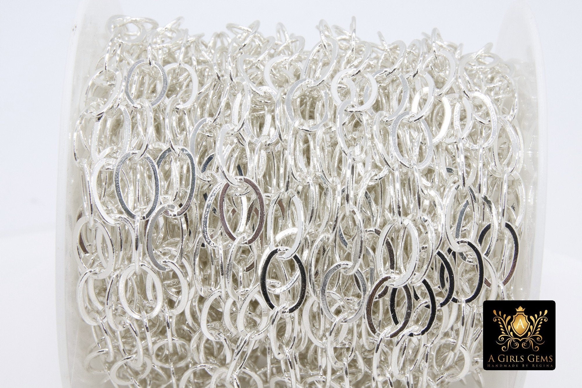 Silver Oval Chain, Gold Flat Oval Cable Chains CH #202, Unfinished 8 x 10 mm Gold Rolo Oblong Paperclip Chains