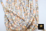 2 Strands 6 mm Clay Flat Beads, Pink Ivory Peach Gray Heishi beads in Polymer Clay Disc CB #133, Rondelle Multi Color