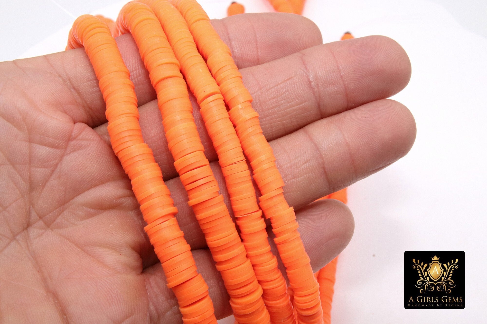 2 Strands 6 mm Clay Flat Beads, 8 mm Orange Heishi beads in Polymer Clay Disc CB #136, Pumpkin Rondelle Multi Color