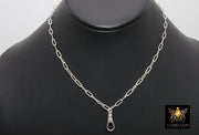Silver Swivel Fob Chain Necklace, 925 Sterling Silver Drawn Rectangle Chain, Front Clasp Paperclip Chain Link Choker