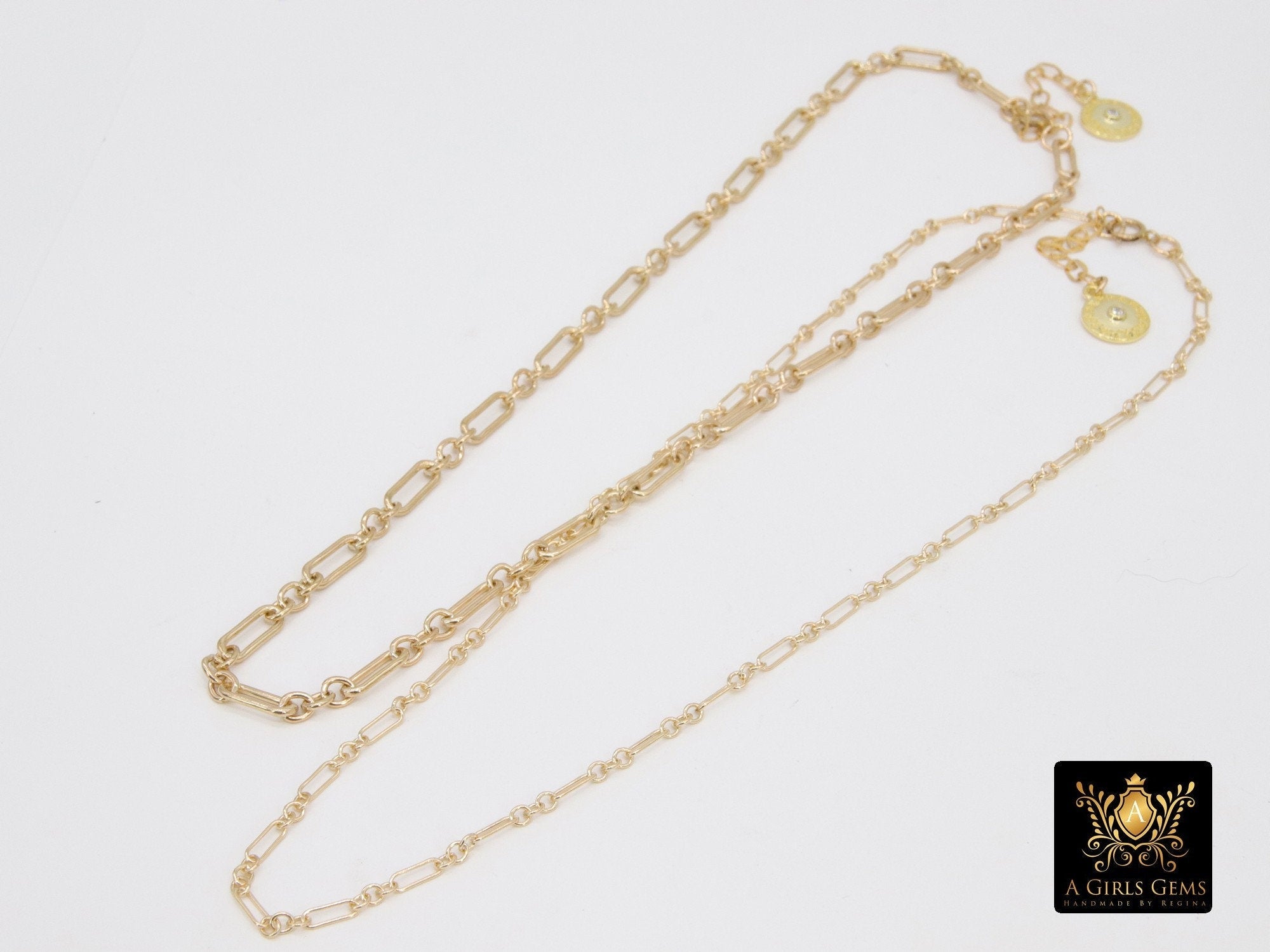 Gold Chain Necklace, 14 K Gold Filled Paperclip and Rolo Everyday Choker, Toggle Rectangle Oval Chain Choker