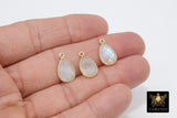 Moonstone Teardrop Charms, Gold Plated Oval White Gemstones #2853, Sterling Silver Birthstone Pendants