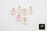 Gold Cross Charms, 9 mm Rectangle Tiny Charms in Pink or White Enamel #824, Rosary Bracelet