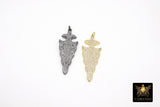 CZ Dagger Charms, Micro Pave Cubic Zirconia Arrowhead Charm #300, Gold or Black Plated Triangle Shape Arrow Pendants