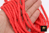 2 Strands 6 mm Clay Flat Beads, Red Heishi beads in Polymer Clay Disc CB #135, Bright Red Rondelle Multi Color