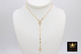 14 K Gold Cross Rosary Necklace, Virgin Mary Rosary Sequin Chain Necklace, Religious Dainty Medallion
