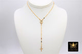 14 K Gold Cross Rosary Necklace, Virgin Mary Rosary Sequin Chain Necklace, Religious Dainty Medallion