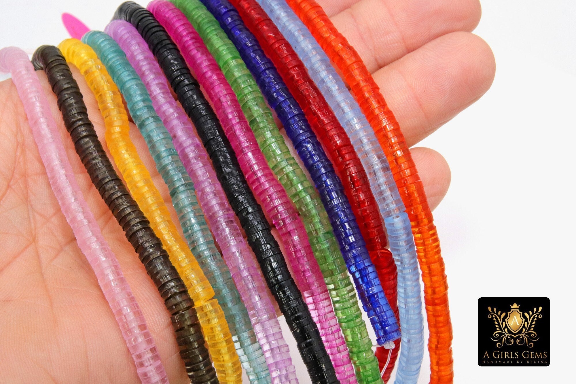 Heishi Flat Rondelle Beads, Colorful Acrylic Disc CB #150, 6 mm Bracelet Bangle Beads