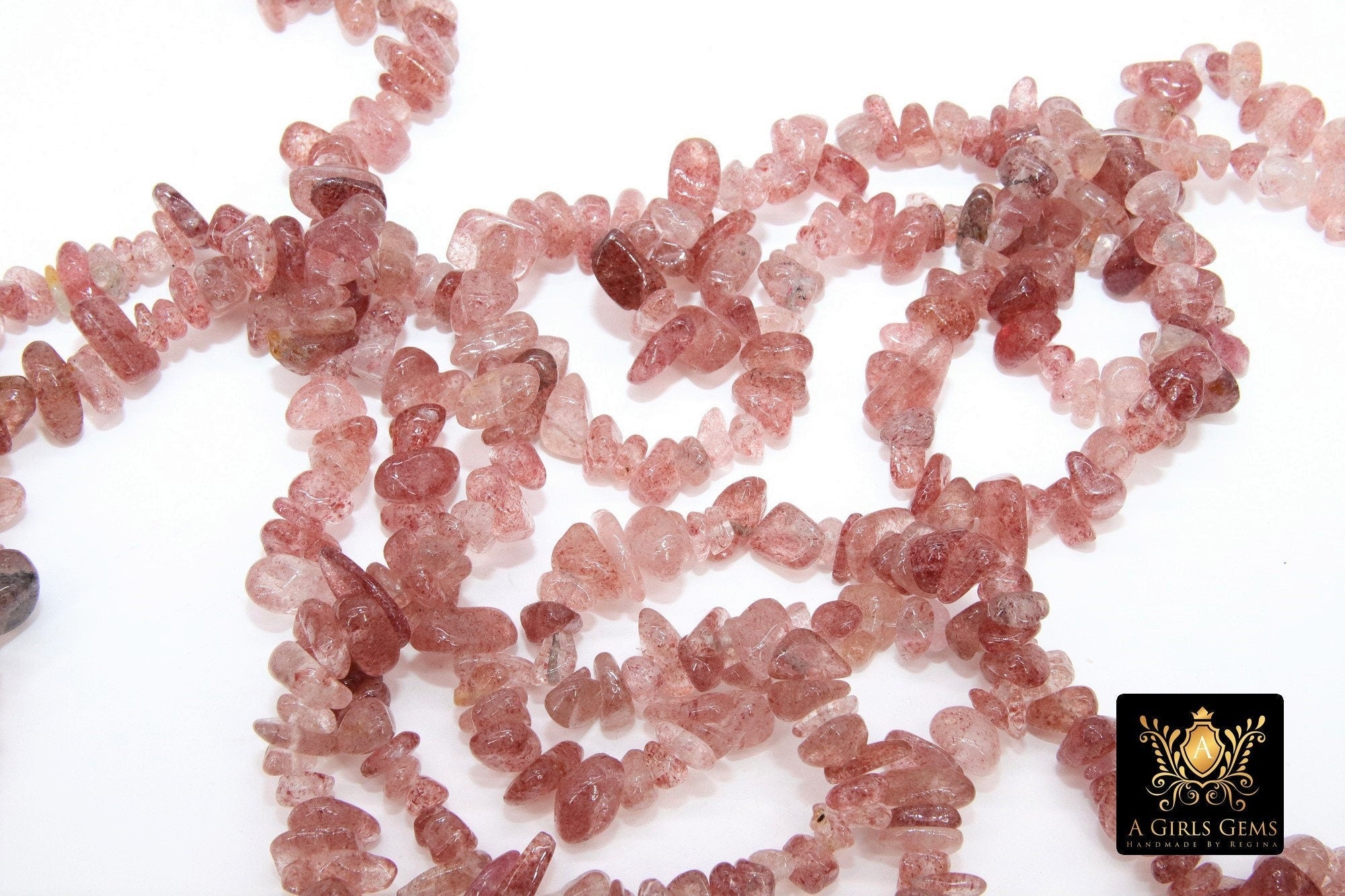 Natural Strawberry Quartz Beads, Shiny Chips and Nugget Pink Beads BS #152, sizes 5-8 mm