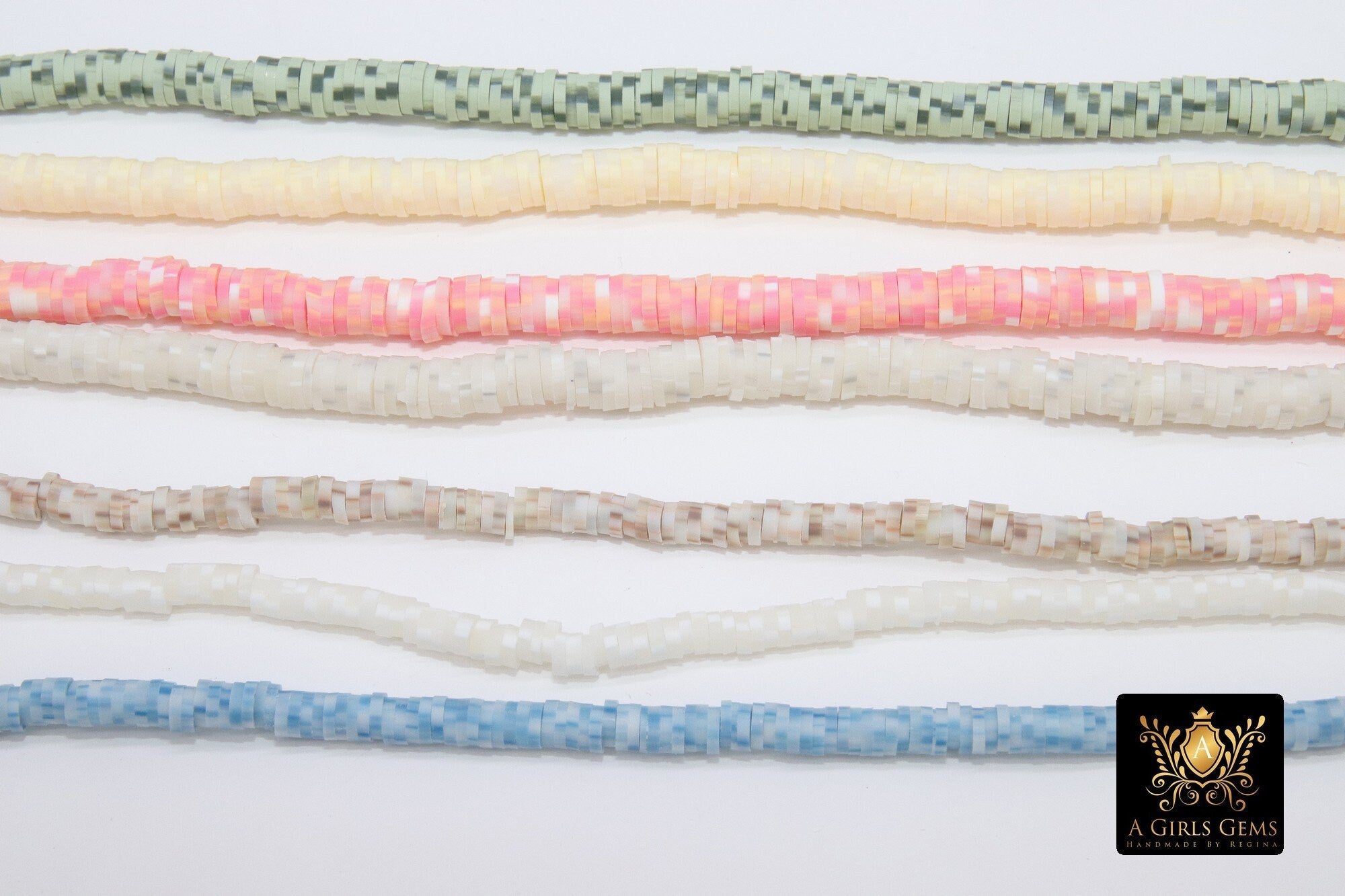 2 Strands 6 mm Clay Flat Beads, 4 mm Heishi Multi Mix Color Beads in Polymer Disc CB #143, Rondelle Checker Beads