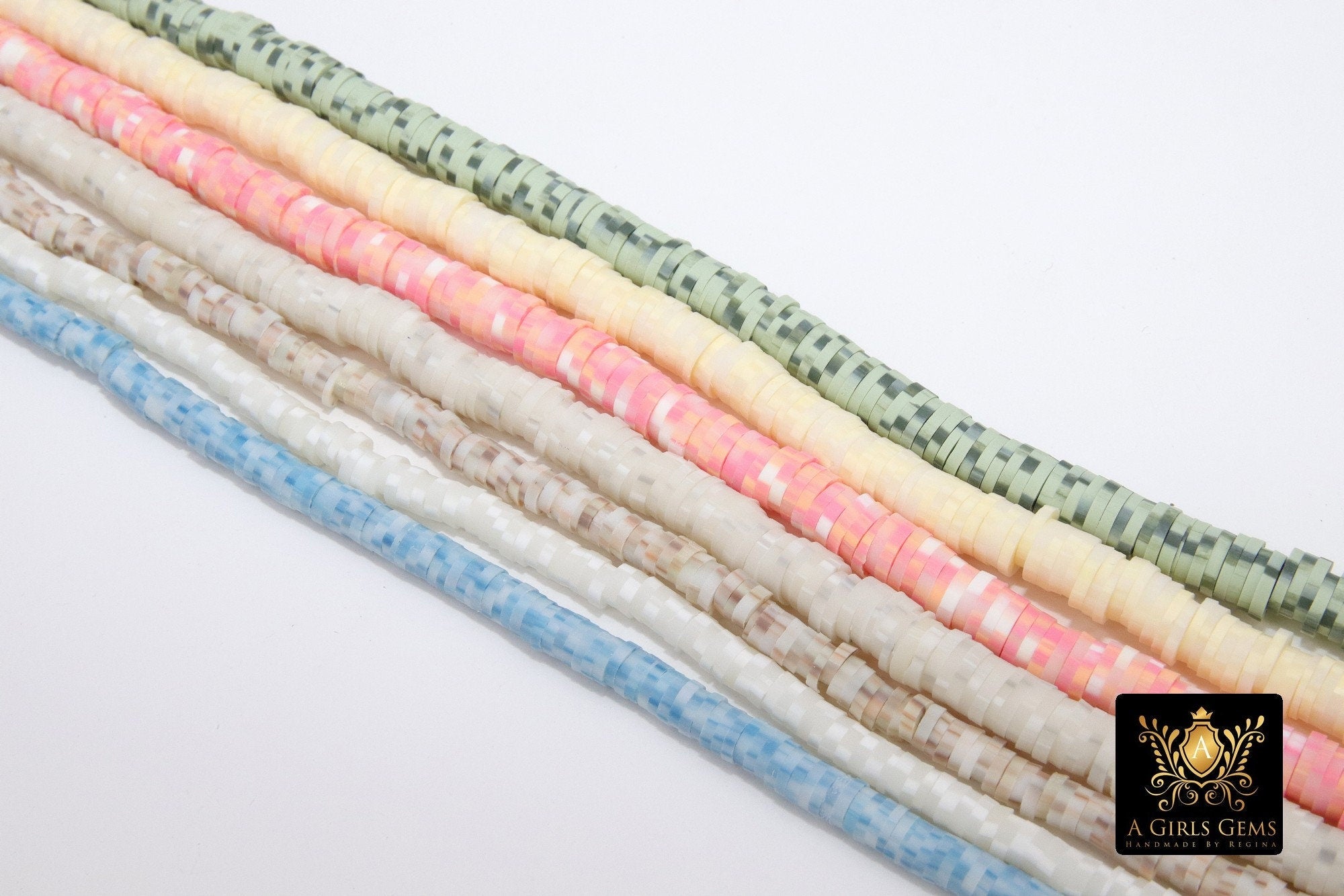 2 Strands 6 mm Clay Flat Beads, 4 mm Heishi Multi Mix Color Beads in Polymer Disc CB #143, Rondelle Checker Beads
